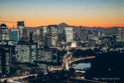 Illuminated National Diet Building and Mount Fuji
