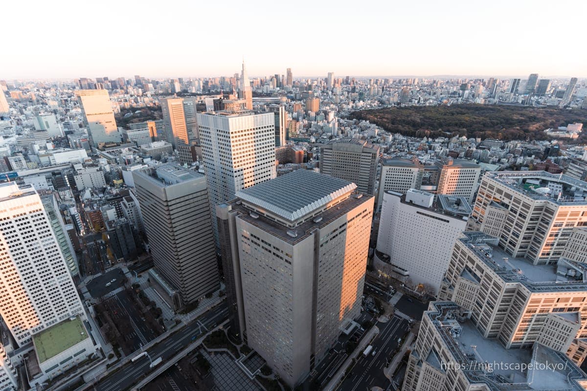黄昏时分的新宿街景