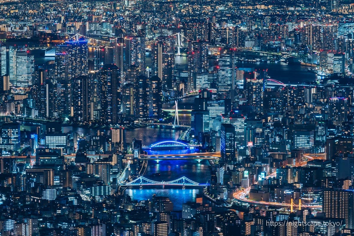 灯光照亮的永代桥和清洲桥