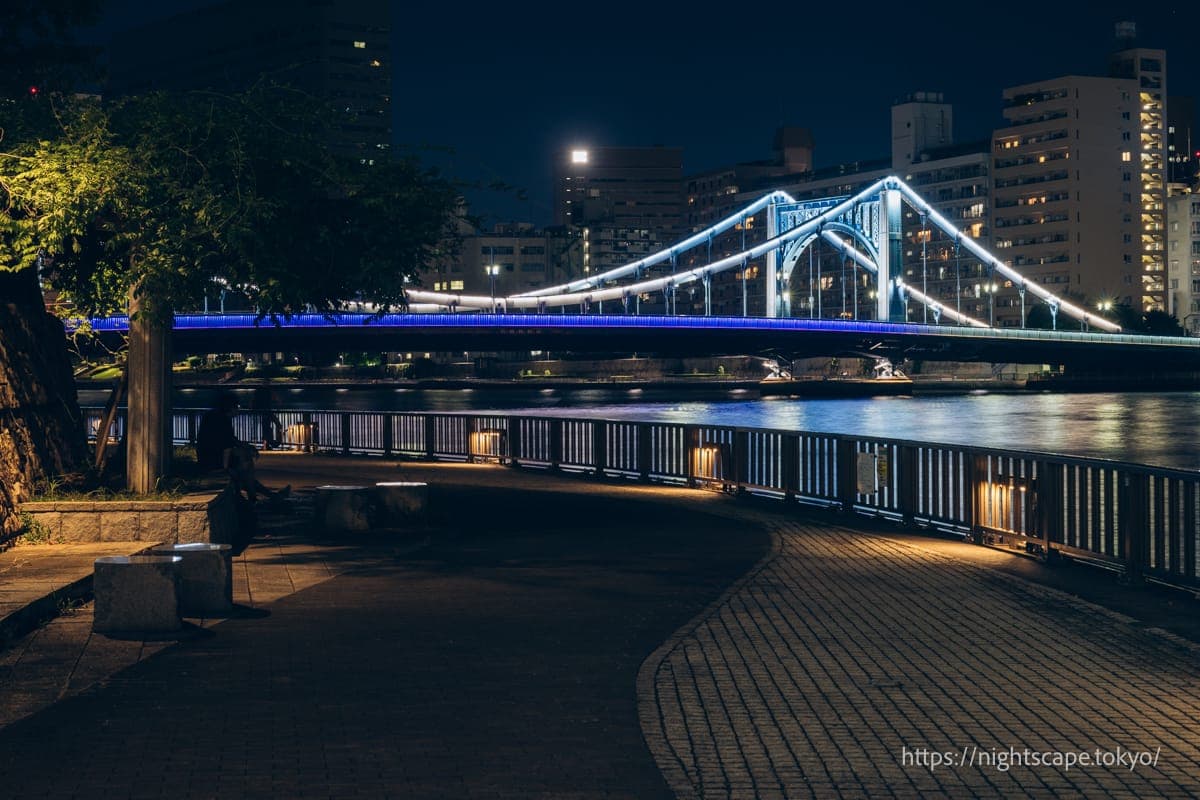 粉红色灯光点亮的清洲桥