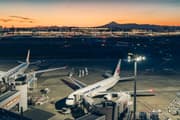 Mount Fuji and passenger aircraft