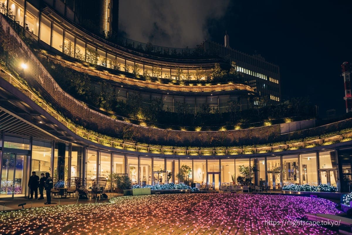 彩灯美丽的东京中城日比谷公园景观花园