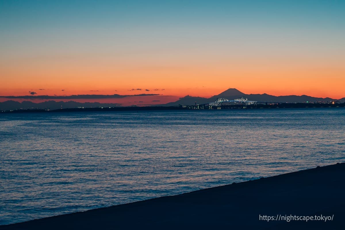 黄昏时分的舞滨海岸步道氛围