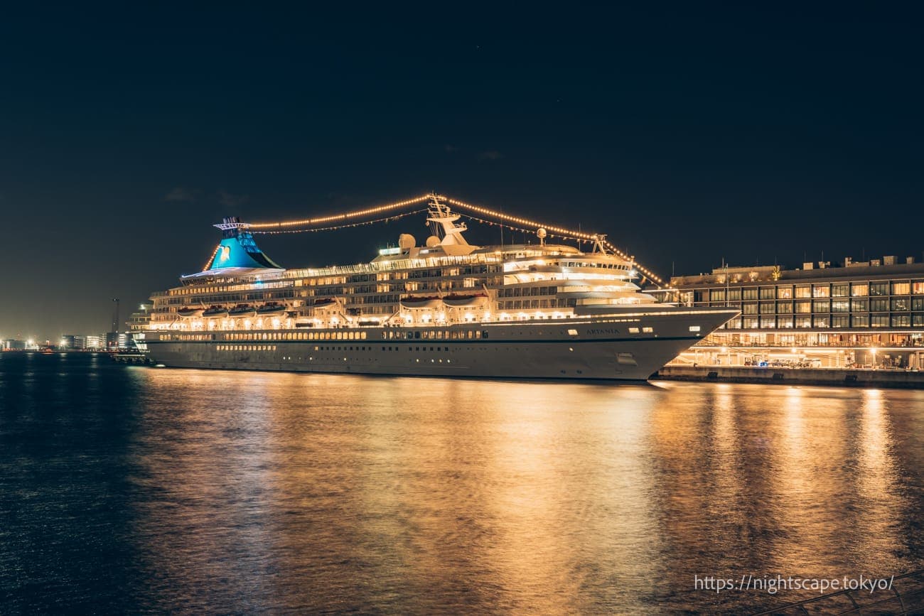 从女神桥眺望停泊在横滨锤头的豪华游轮