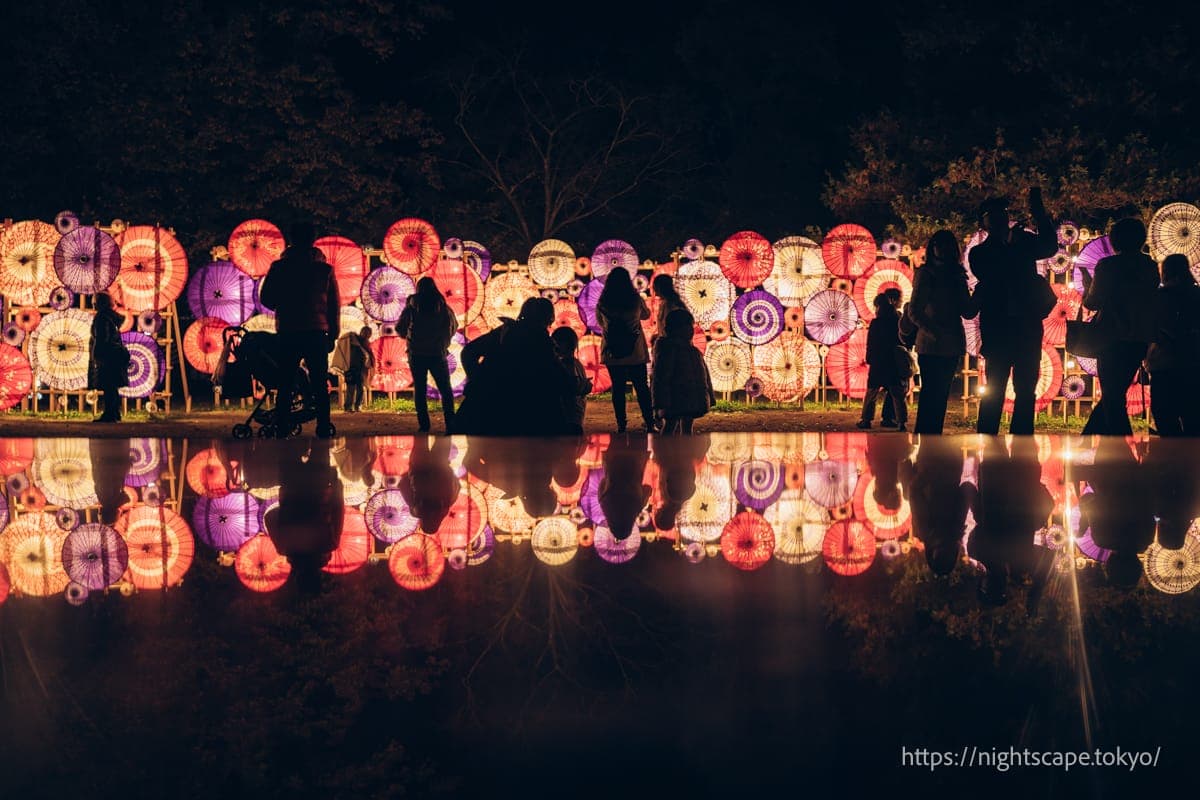 灯光照射的和伞