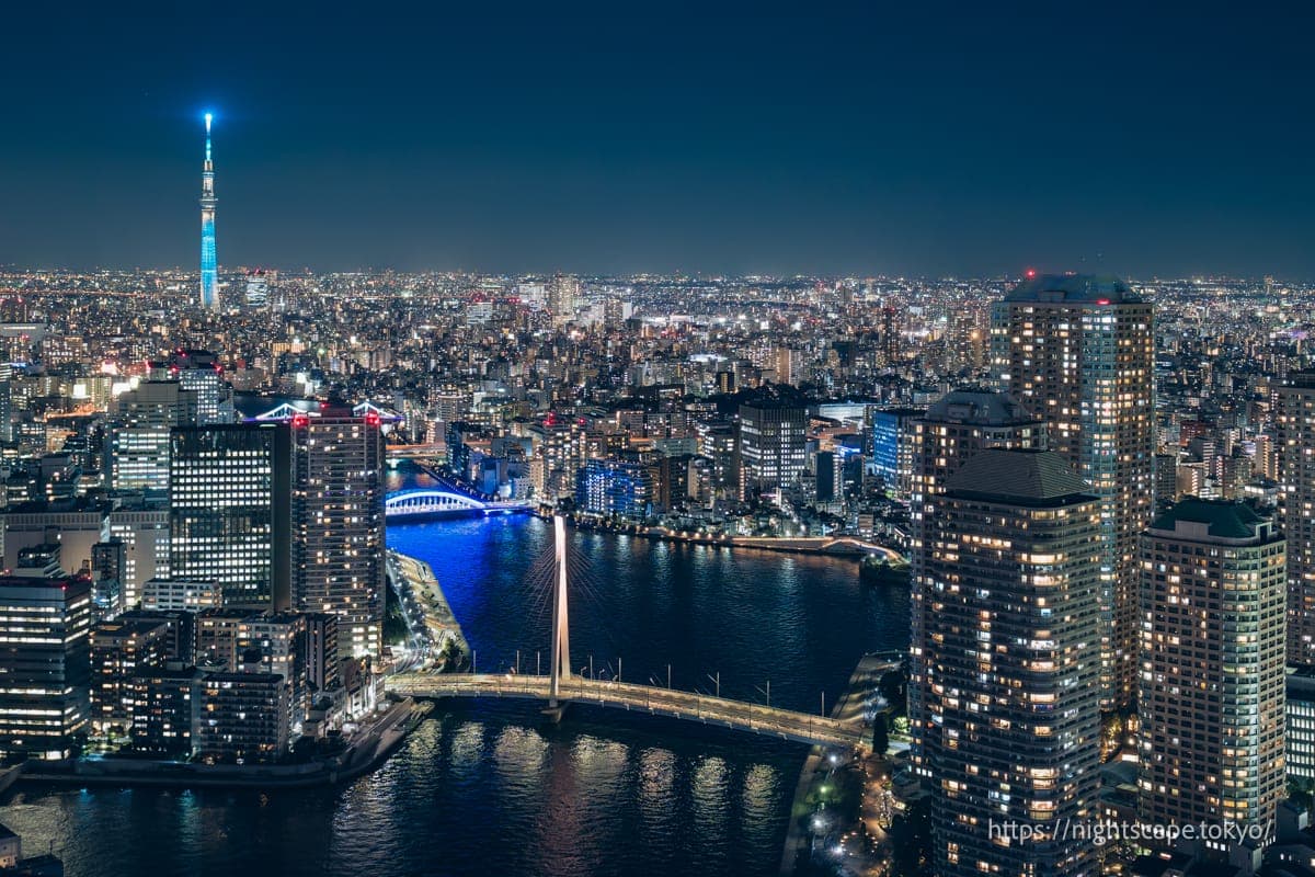 東京晴空塔與隅田川上的橋樑