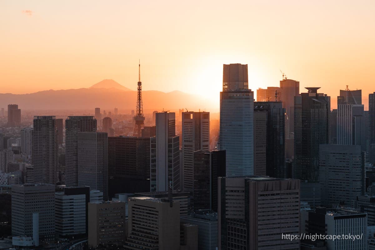 夕陽時分的富士山與東京鐵塔