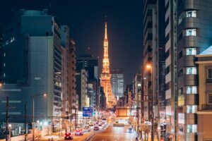  Tokyo Tower seen from Fudanotsuji Bridge pedestrian overpass