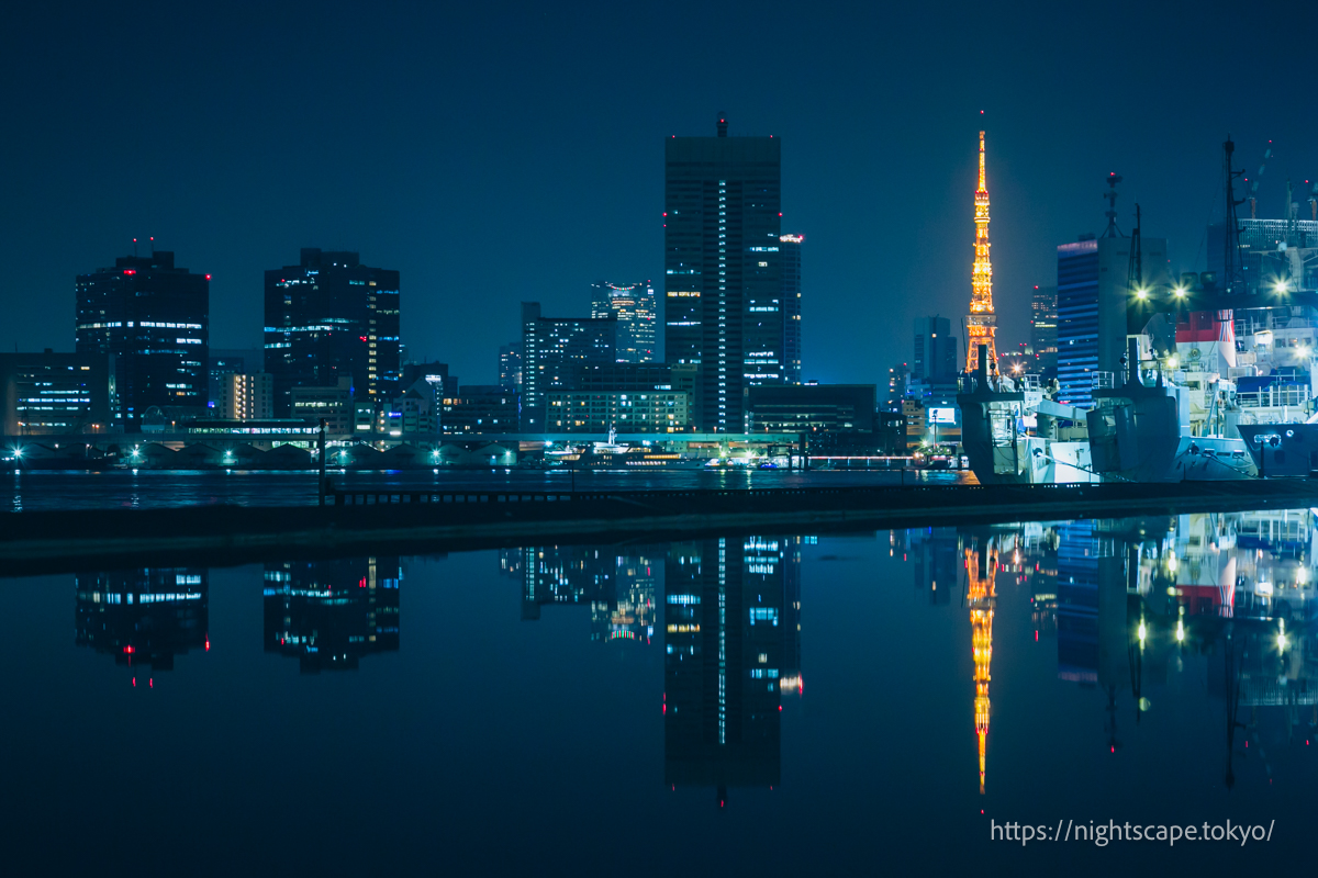 Tokyo Tower seen from Harumi Pier.