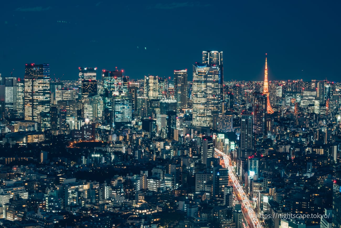 Night view of Tokyo Tower and Minato Ward area