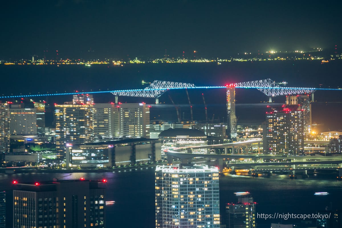 Tokyo Gate Bridge illuminated.