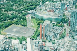 View of the National Art Centre, Tokyo and the Nogizaka area.