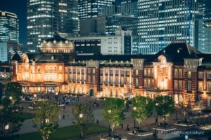 People passing through Tokyo Station Plaza