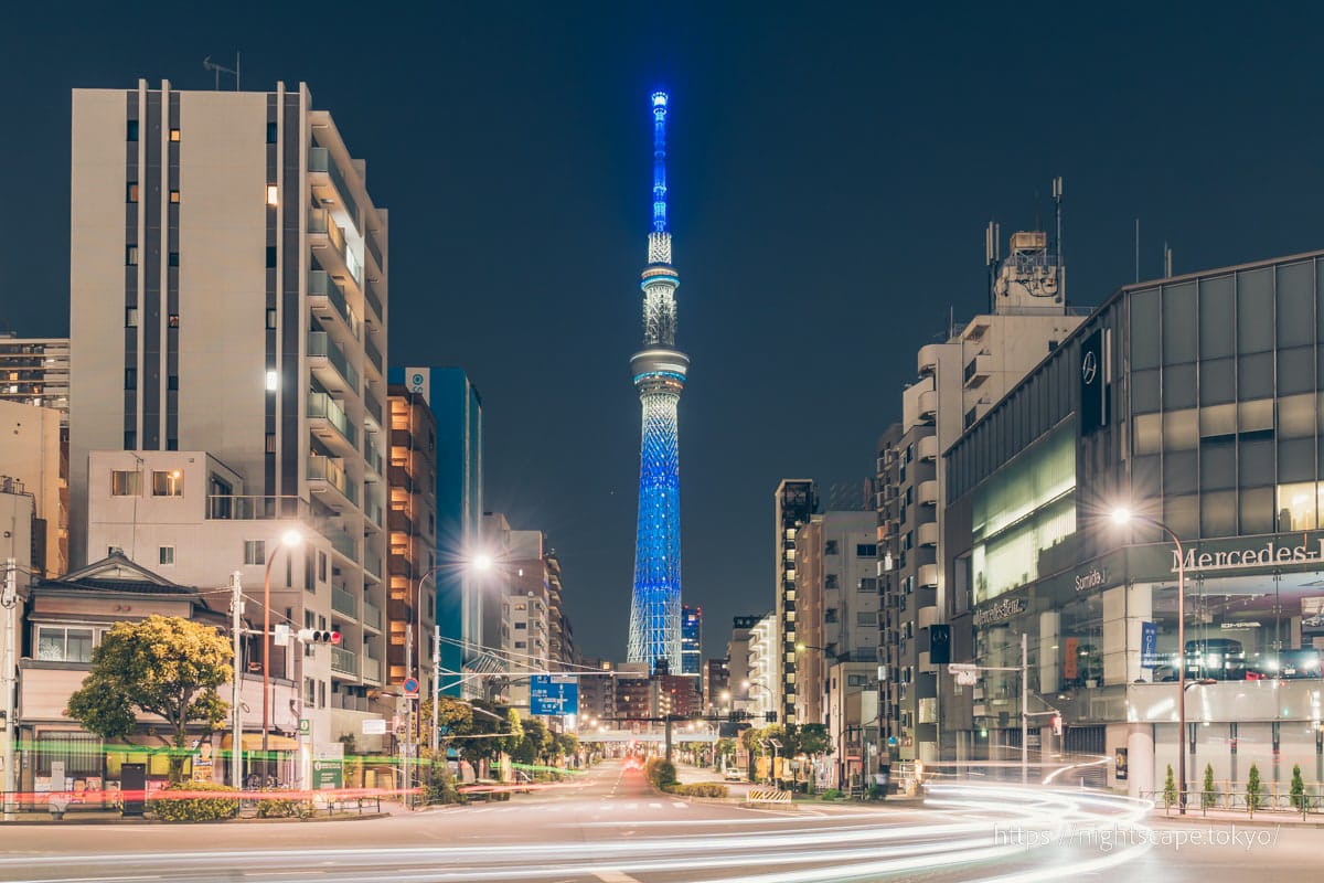 Tokyo Sky Tree viewed from Komagata Bridge Higashizume intersection