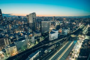 Shinjuku cityscape and Seibu Shinjuku line