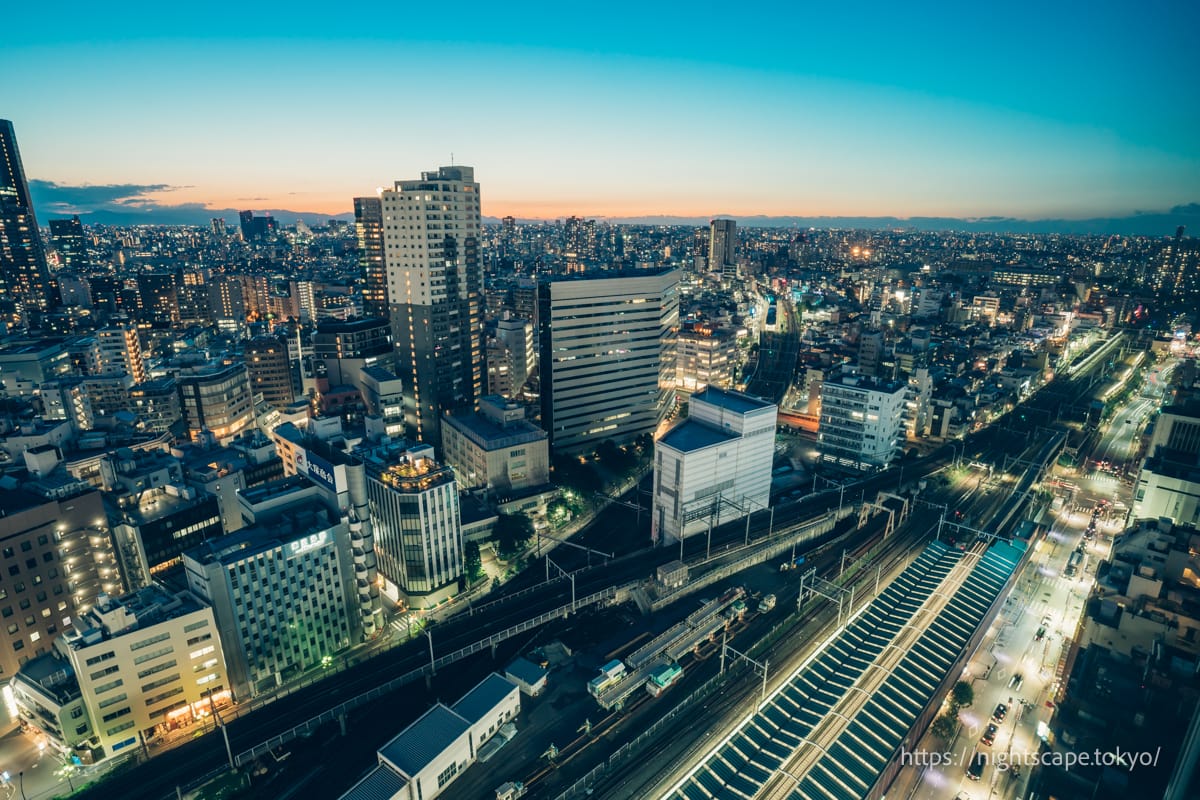 Shinjuku cityscape and Seibu Shinjuku line