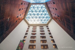 The atrium of Park Hotel Tokyo with its beautiful geometric patterns.