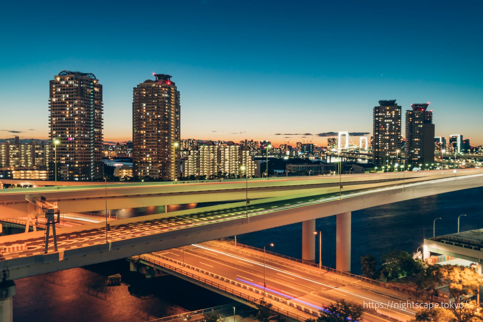 Night view from Ariake Sports Centre.