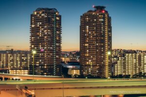 Tower condominium complexes in the Odaiba area.