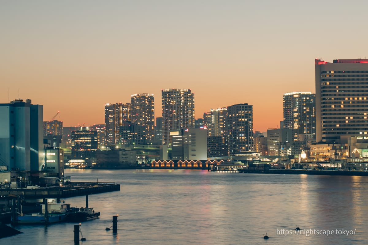 Sunset view from the Tsukiji Bridge.