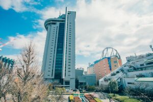 Bunkyo Civic Centre viewed from Bunkyo Rekisen Park.