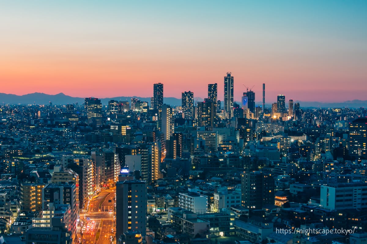 Night view towards Ikebukuro with Sunshine 60 and other buildings.