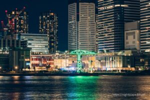 Urban Dock at Lalaport Toyosu, illuminated.