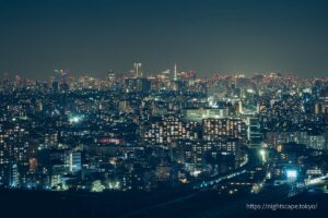 Night view towards Minato Ward with Tokyo Tower.