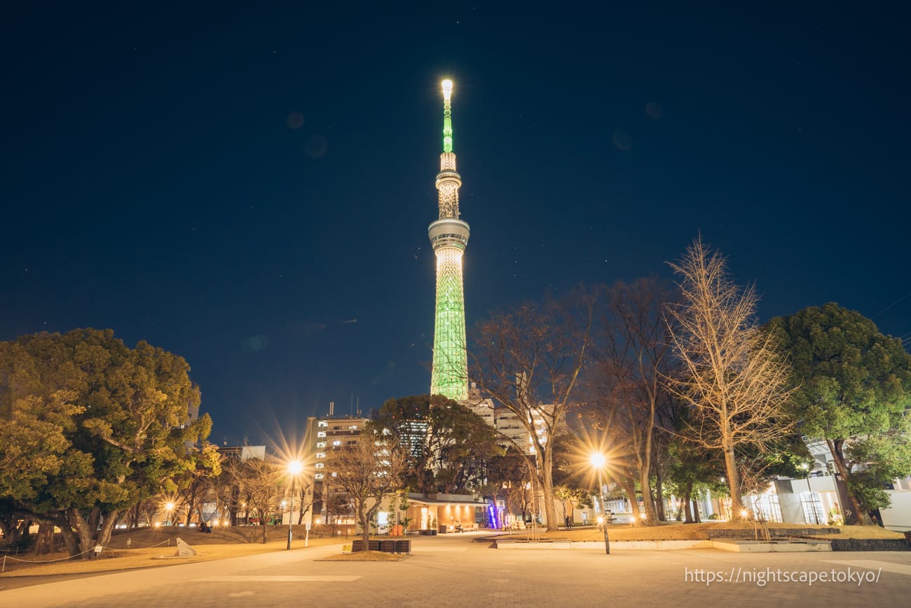 View of the Tokyo Sky Tree from Sumida Park, Sumida Ward, Tokyo.