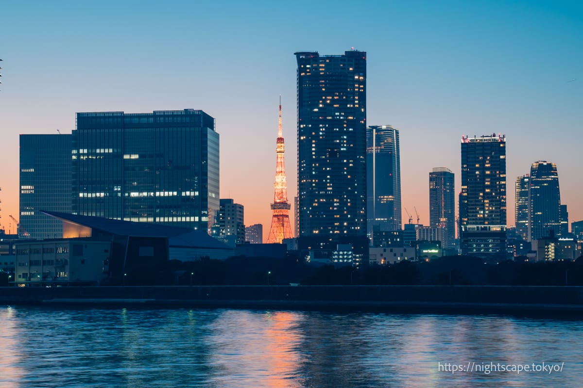 Tokyo Tower illuminated.
