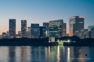 Night view of buildings in the direction of Shiodome
