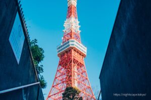 Tokyo Tower Looking up from the stairs of the underground car park.