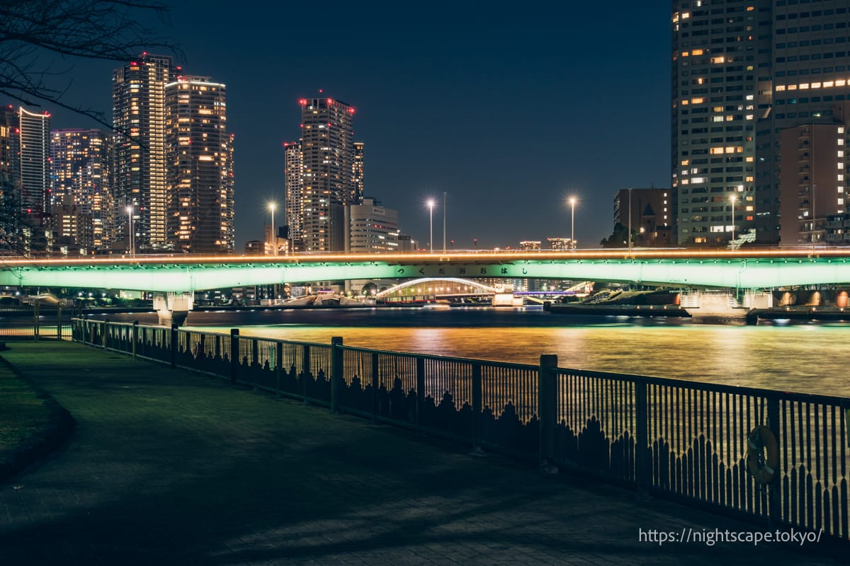 The illuminated Tsukuda Bridge.