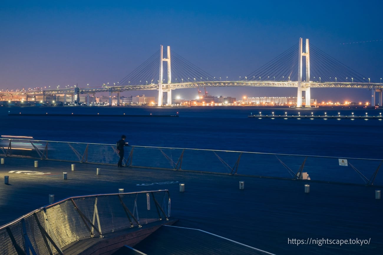 Yokohama Bay Bridge illuminated.