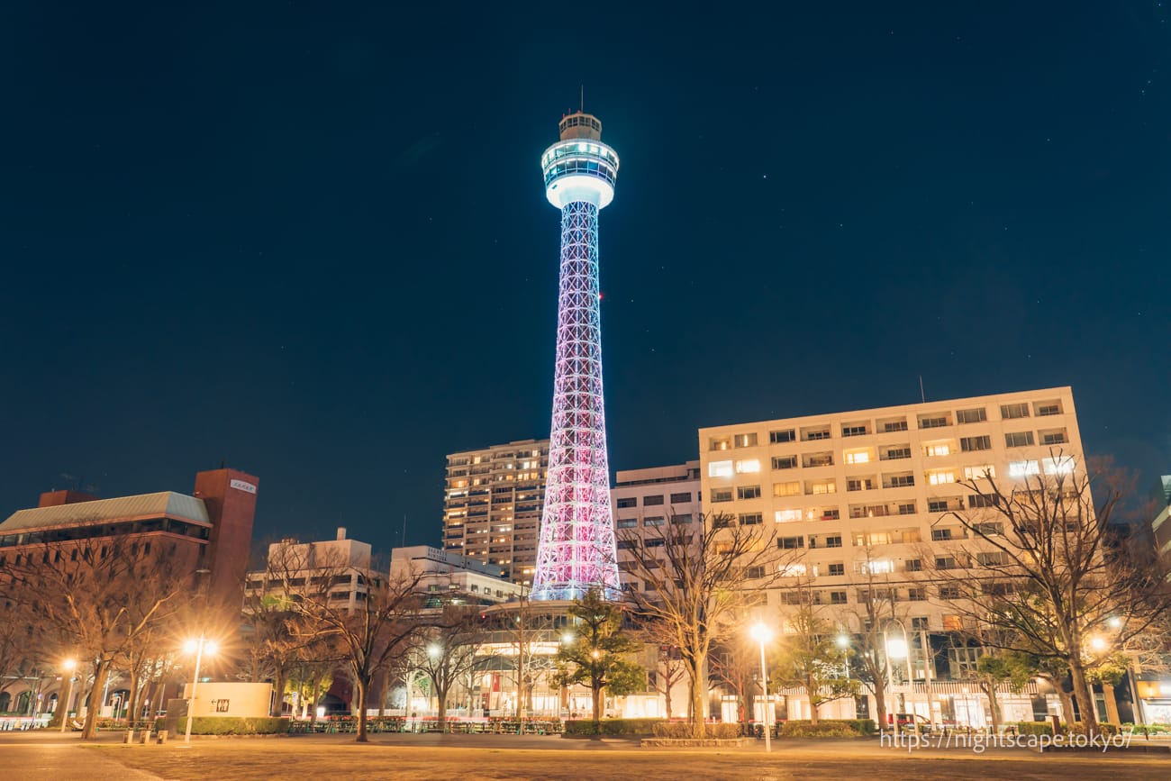 Yokohama Marine Tower illuminated