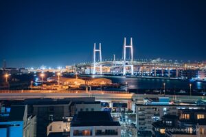 Yokohama Bay Bridge illuminated