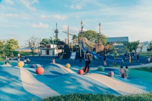 Large ship-shaped playground equipment in the park