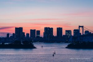 Sunset sky and skyscrapers in Shibaura