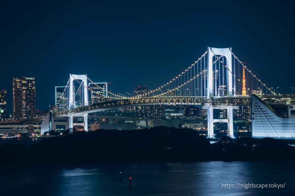 Rainbow Bridge and Tokyo Tower illuminated