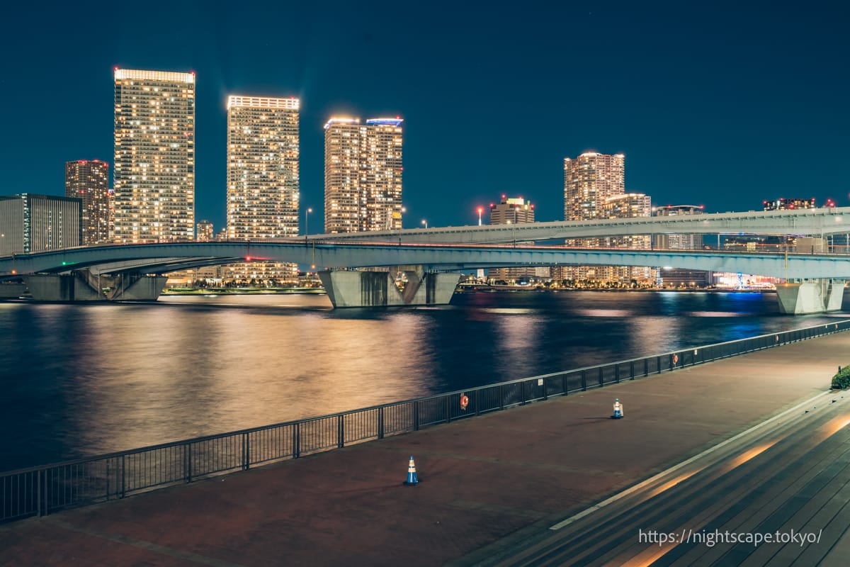 從新豐洲櫻花廣場看到的晴海橋