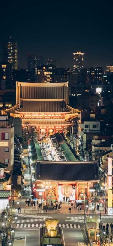 Sensoji Temple illuminated by lights（Free smartphone wallpaper）