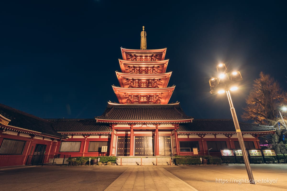 Five-story pagoda illuminated