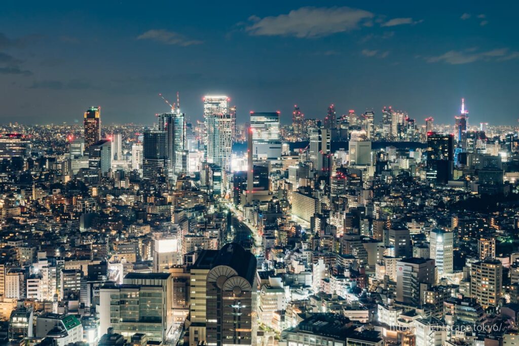 スカイラウンジから眺める渋谷方面の夜景