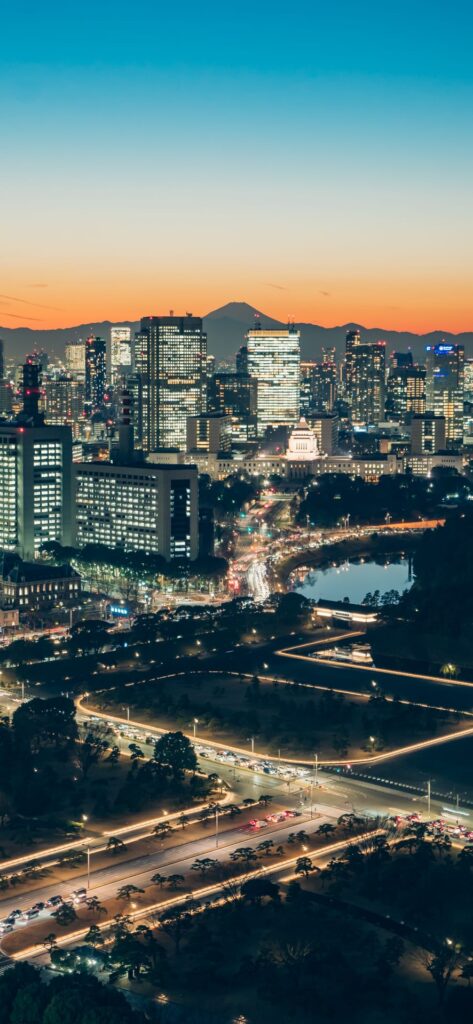 Illuminated National Diet Building and Kasumigaseki Street (free smartphone wallpaper)