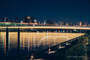 Sakura Bridge illuminated by lights