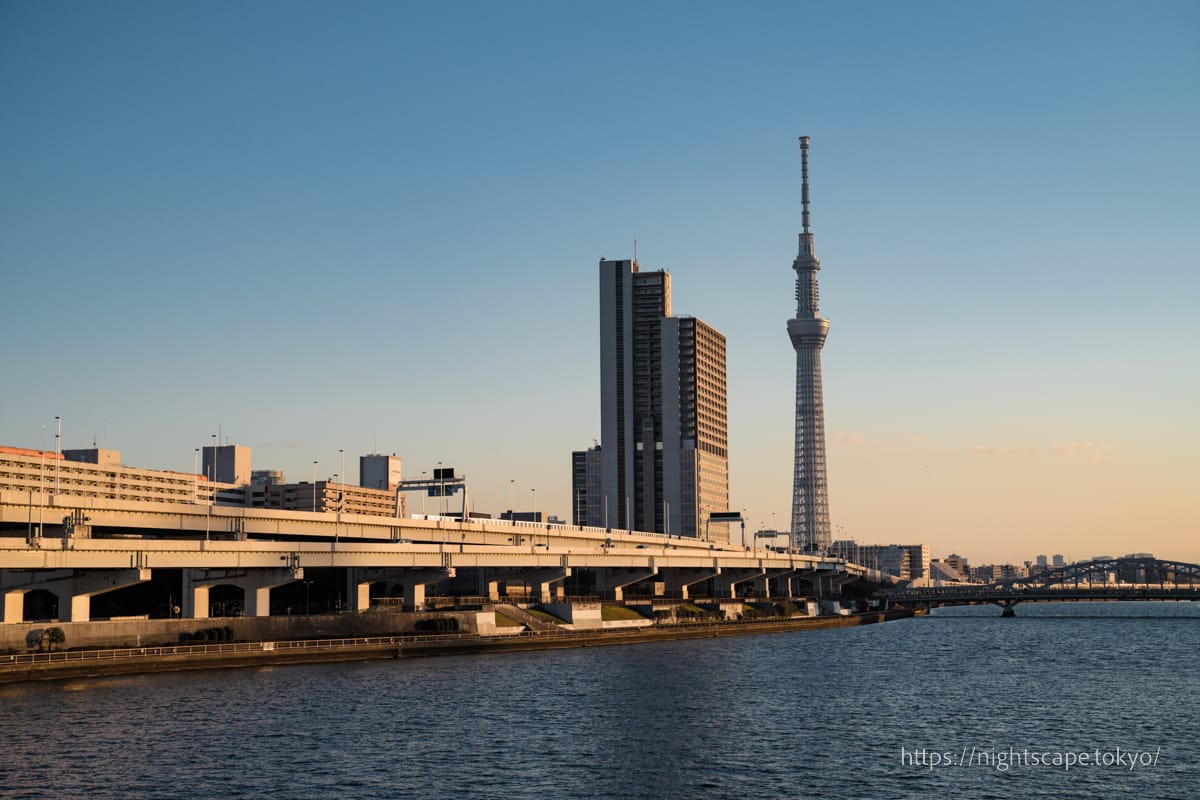 夕日に染まる東京スカイツリー