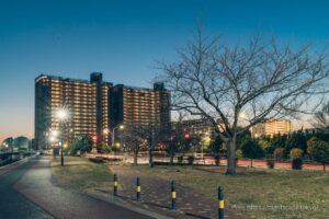 汐入公園の雰囲気（夜）