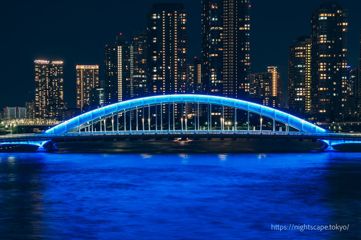 Eitaibashi Bridge shining in blue
