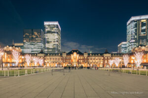 Tokyo Station illuminated by lights