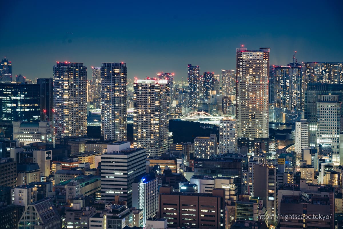 東京タワー メインデッキから見える高層ビル群の夜景